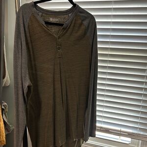 LuLaRoe Olive and Gray Long Sleeve Henley Shirt